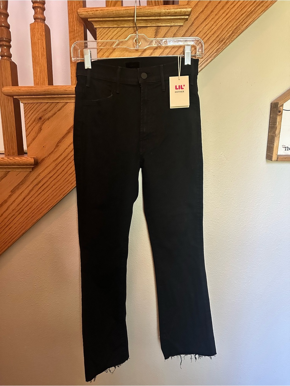 MOTHER Lil Hustler Ankle Fray Black Jeans with Raw Hem